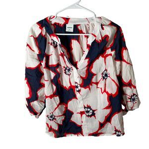 Sonoma Blouse Women's Petite XL Floral V-Neck 3/4 Sleeve Sheer Boho Top Casual